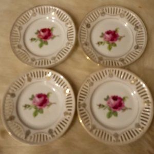 Vtg 20's Pierced Porcelain Bavarian Plates Gold Rim Germany Set 4